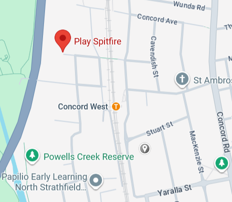 Map showing the location of 'Play Spitfire' with a red pin.